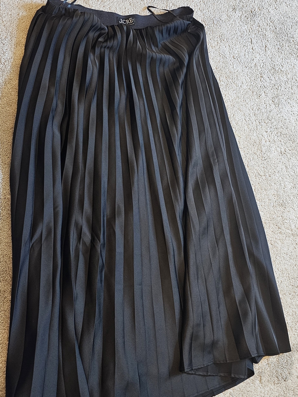 J. Crew Gwynet Black Pleated Satin Midi Skirt